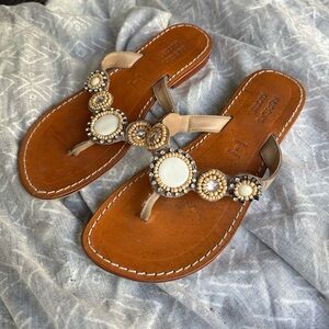 Kristen’s Kloset Tan Beaded Leather Sandals